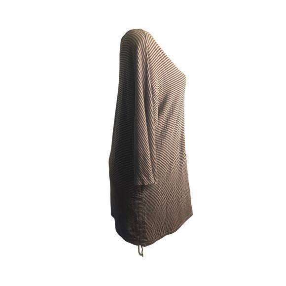 M Bryn Walker Cotton Striped Purple Dress Tunic Top 3/4 Slv Cinch Drawstring Hem - Picture 6 of 9